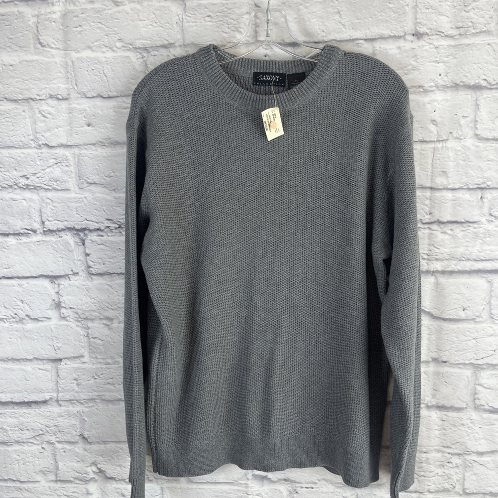 Saxony Men's NWT VTG Grey Textured Cotton Crewneck Pullover Sweater Medium